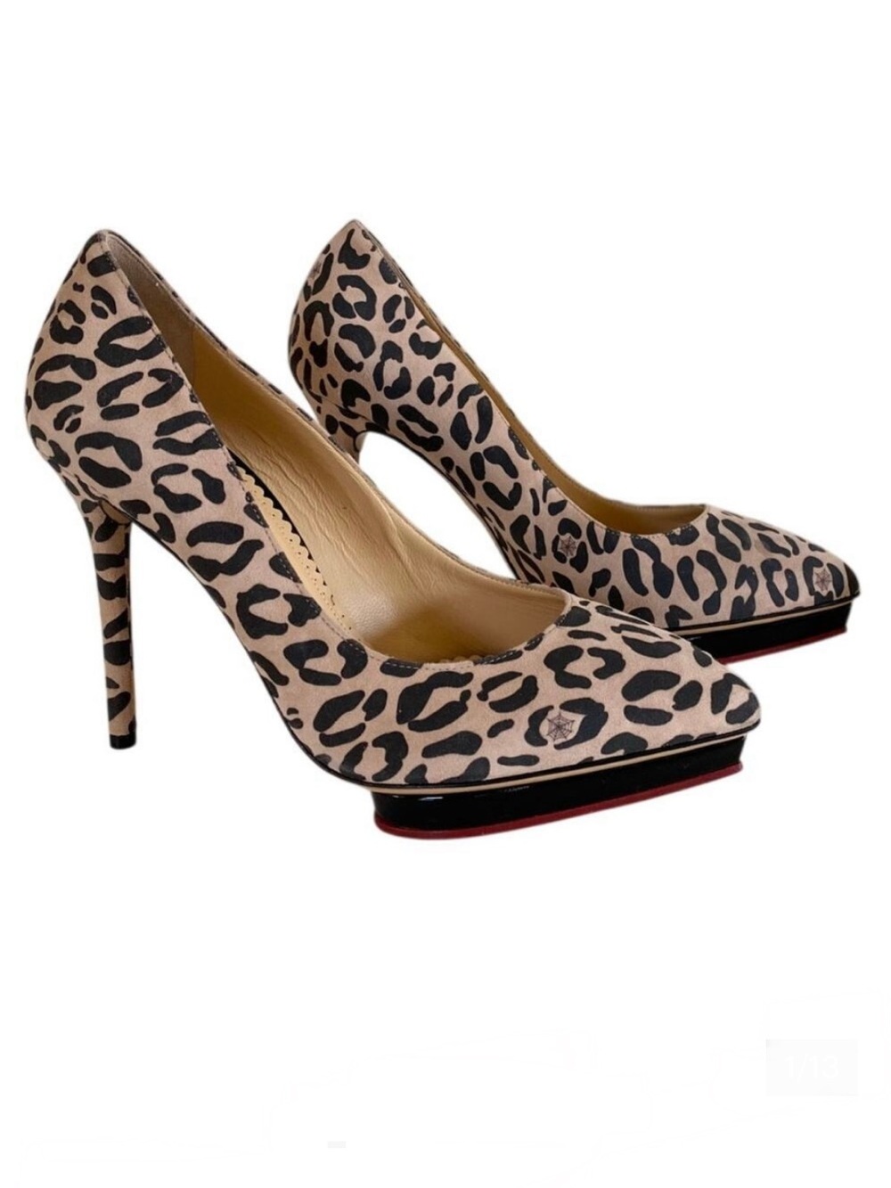 Charlotte Olympia Debbie Leopard Print Suede Platform Pumps US 7 4.5" Italy